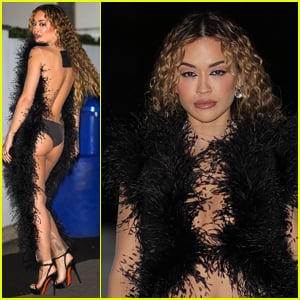 Rita Ora Rocks a Totally Sheer, Backless Dress & Black Feathers
