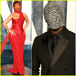 Cardi B Wears Red Veil as Offset Sports Diamond-Covered Face Mask to Vanity Fair Oscar Party 2023