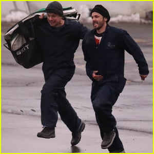 Matt Damon & Casey Affleck Make a Run For It on Set of Their New Movie 'The Instigators'