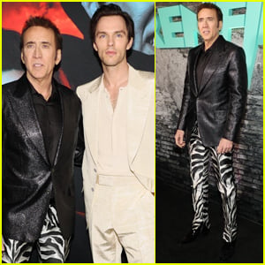 Nicolas Cage Sports Black & White Pants to 'Renfield' Premiere Alongside Co-Star Nicholas Hoult