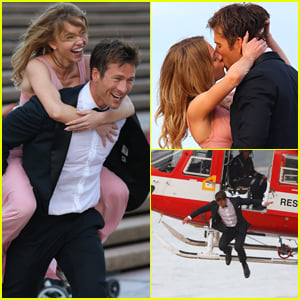 Glen Powell & Sydney Sweeney Share Passionate Kiss, Ride Off Into Sunset Together (After Glen Jumped Out of a Helicopter for Their New Rom-Com!)