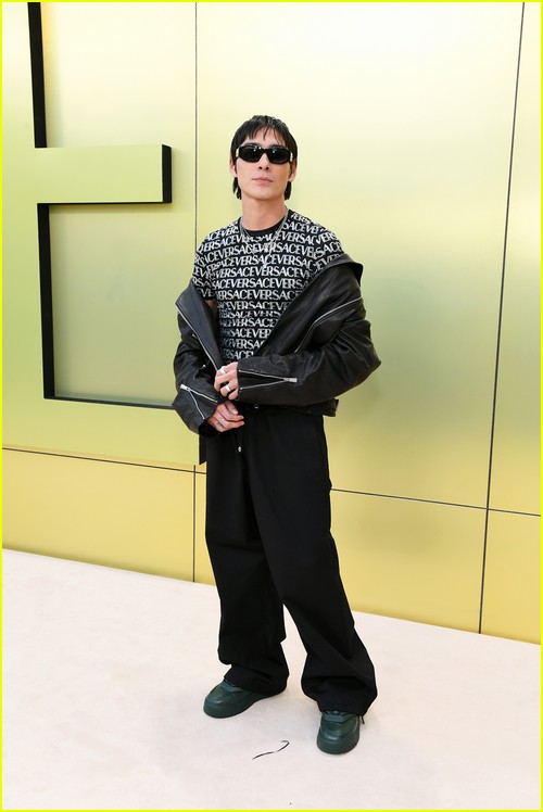 Evan Mock at the Versace fashion show in Los Angeles