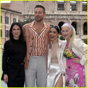 Zachary Levi Joins Lucy Liu, Rachel Zegler, & Helen Mirren at 'Shazam! Fury of the Gods' Photocall in Italy