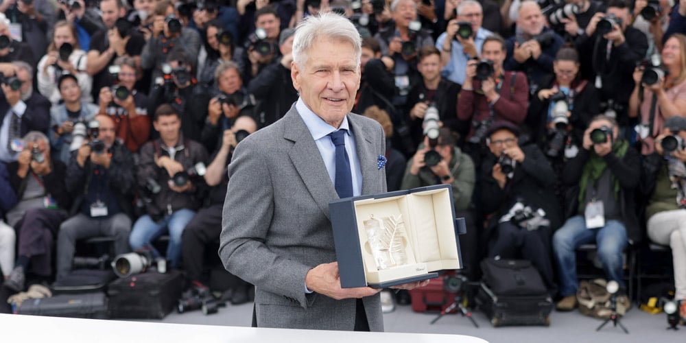 Harrison Ford Shows Off His Palme d'Or Award at 'Indiana Jones' Photocall During Cannes 2023 | 2023 Cannes Film Festival, Boyd Holbrook, Ethann Isidore, Harrison Ford, Indiana Jones, Mads Mikkelsen, Movies, Phoebe Waller-Bridge, Shaunette Renee Wilson, Simon Emanuel | Just Jared: Celebrity News and Gossip - Vimarsana News