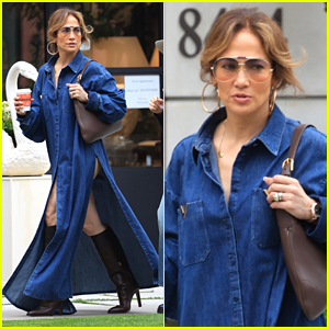 Jennifer Lopez Wore A Dramatic Jean Dress To Shop For Furniture in LA!