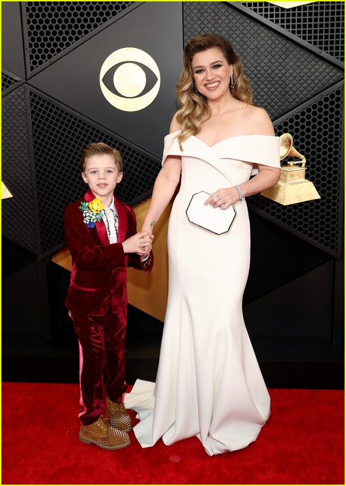 Kelly Clarkson and son Remington at the Grammys