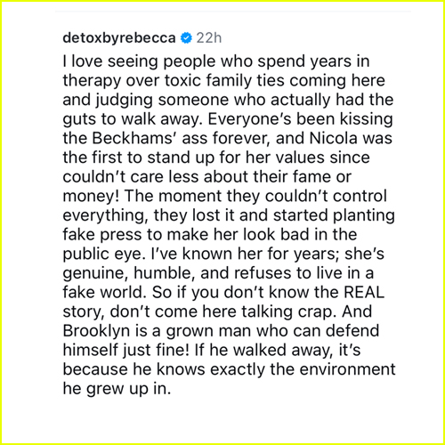 Rebecca Faria instagram comment