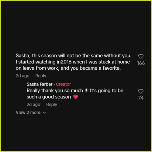 Sasha Farber comment on TikTok