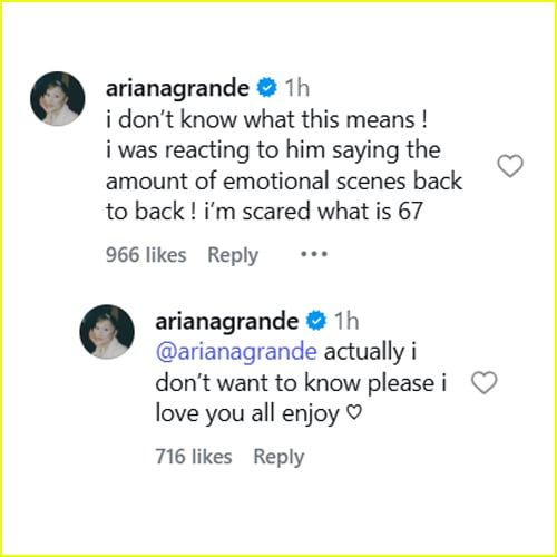 Ariana Grande comments on Instagram