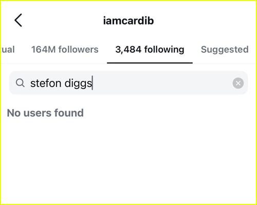 Instagram following screen grab