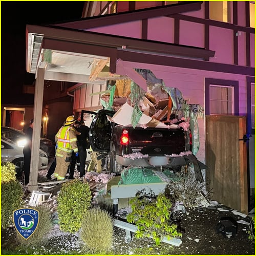 A truck crashed into the side of a home after flying through the air