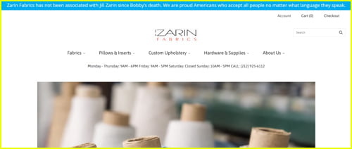 Zarin Fabrics homepage