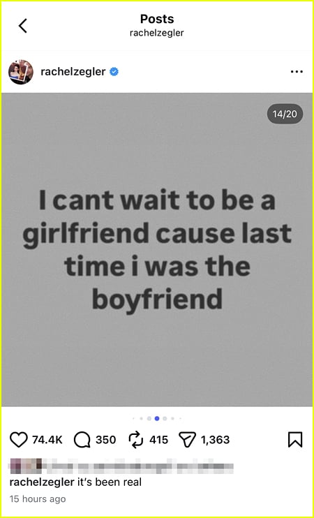 Rachel Zegler instagram post