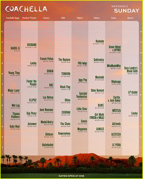 Horários do Coachella 2026