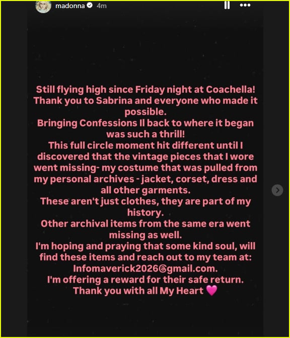 Madonna Instagram Story